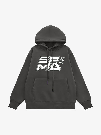 SPMD Letter Design Print Fleece Hooded Sweatshirt 