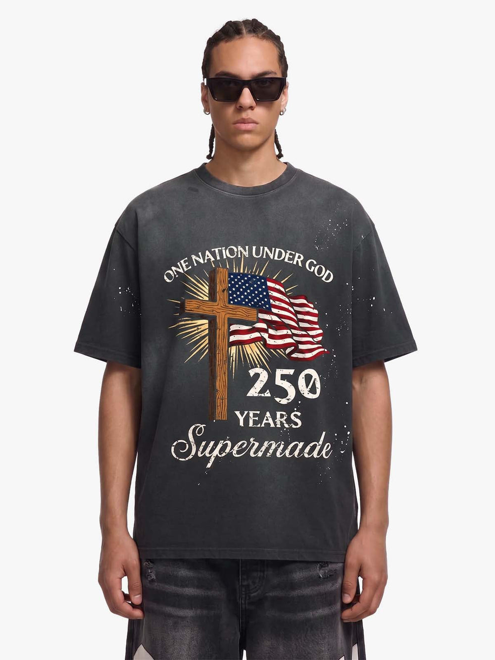 Cross Flag Graphic Washed T-Shirt 