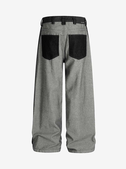 Distressed Reverse Design Large Pocket Printed Jeans 