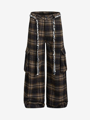 Plaid Fleece Baggy Cargo Pants 