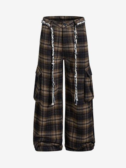 Plaid Fleece Baggy Cargo Pants 