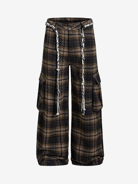 Plaid Fleece Baggy Cargo Pants 