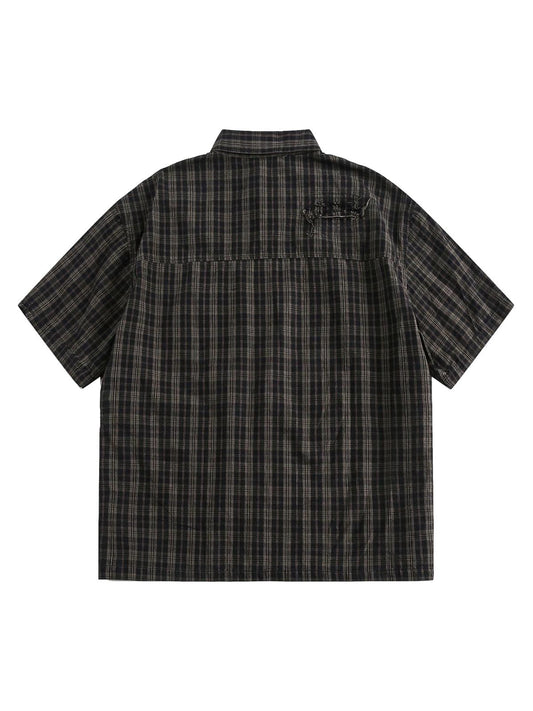 Distressed Plaid Short-Sleeve Shirt 