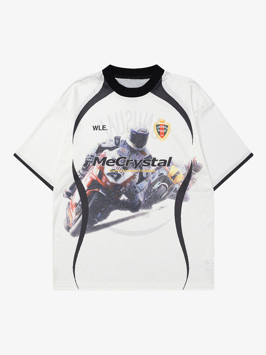 Motorcycle Racing Character Print Short-Sleeved T-shirt 