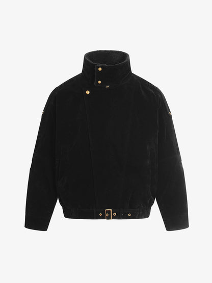 Retro Lambswool Stand Collar Asymmetrical Suede Padded Jacket 