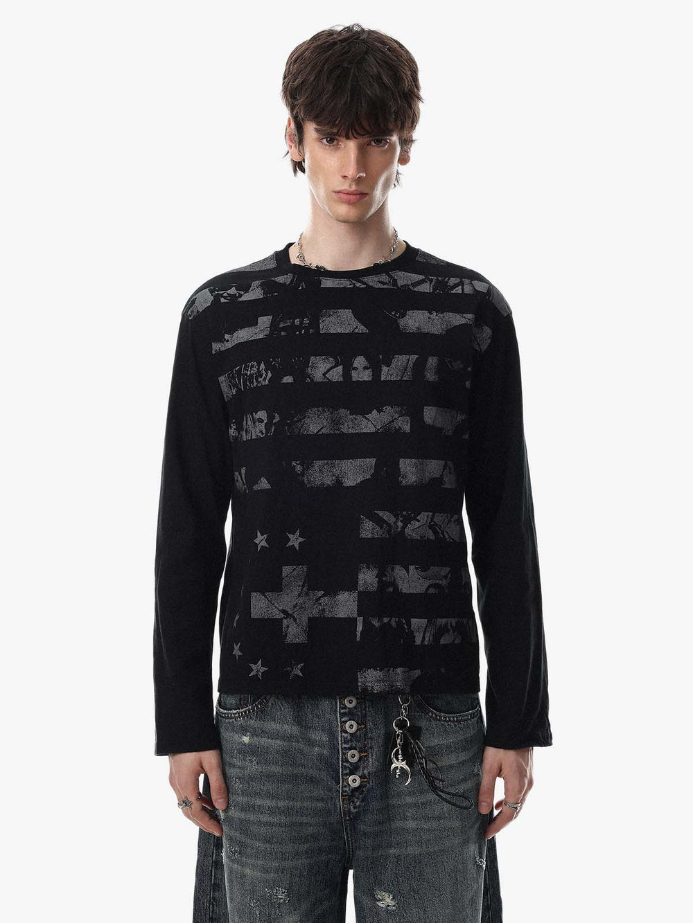 Paint Splatter Striped Long Sleeve Tee