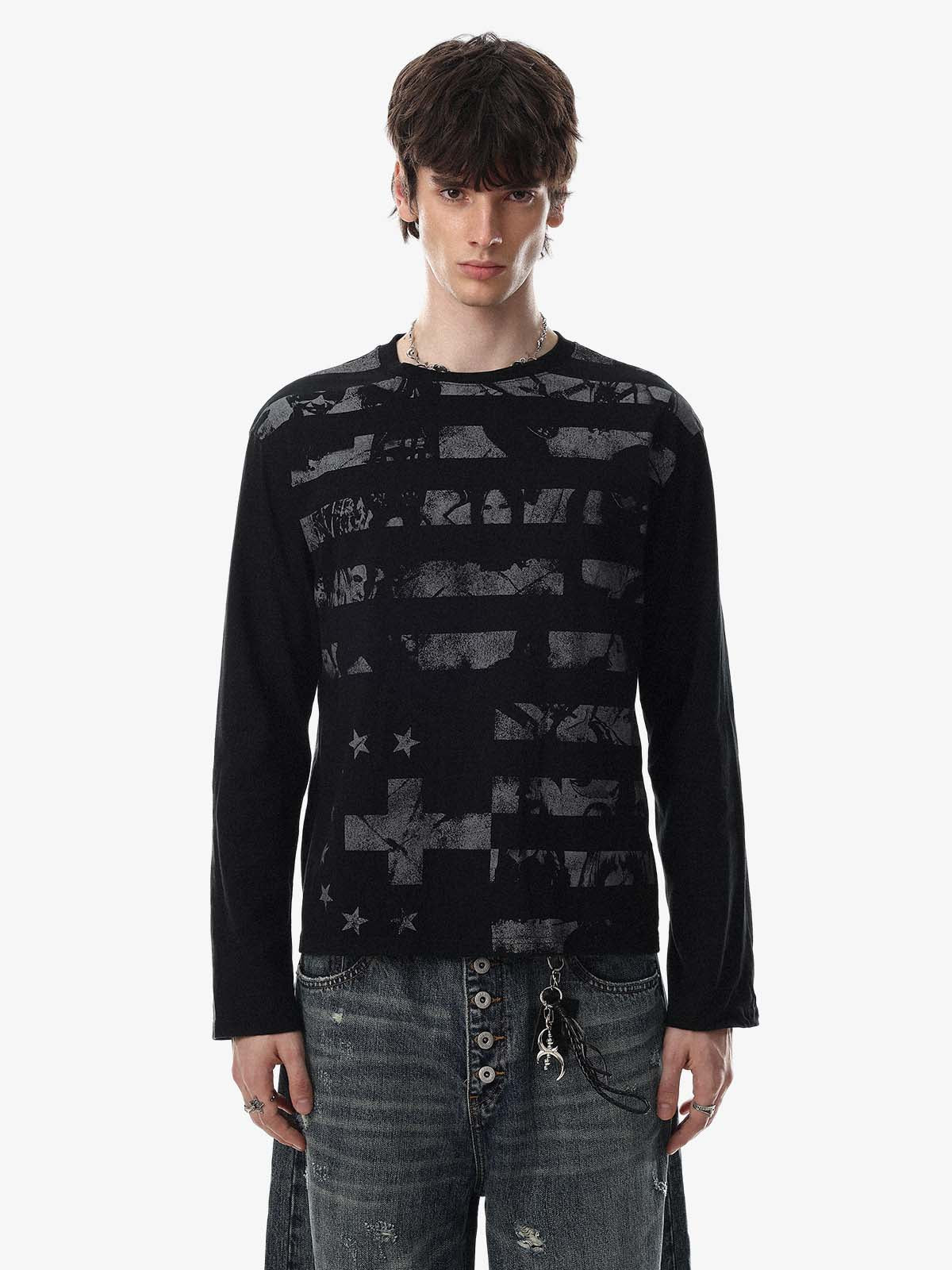 Paint Splatter Striped Long Sleeve Tee