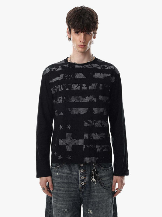 Paint Splatter Striped Long Sleeve Tee