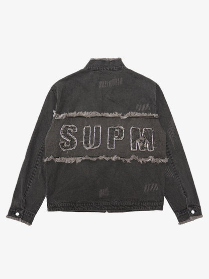 Thesupermade Appliqué Deconstructed Patchwork Distressed Raw-edge Denim Jacket 