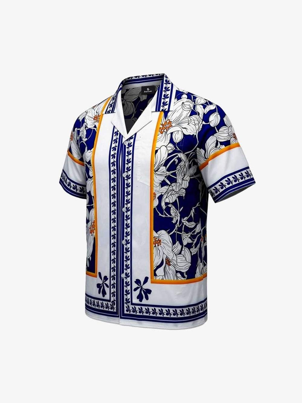 Porcelain Pattern Camp Collar Boxy Shirt 