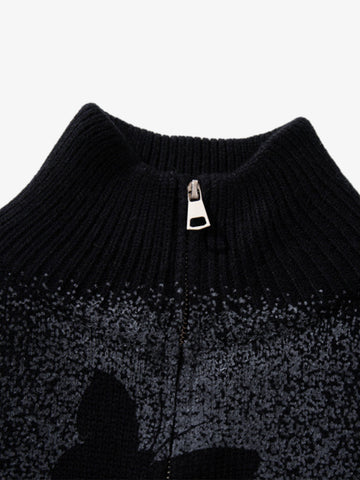 Street Dark Phantom Butterfly Stand-Collar Knit Cardigan Sweater 