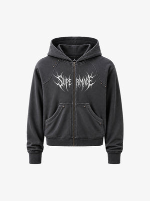 Spiked Graphic Zip Hoodie