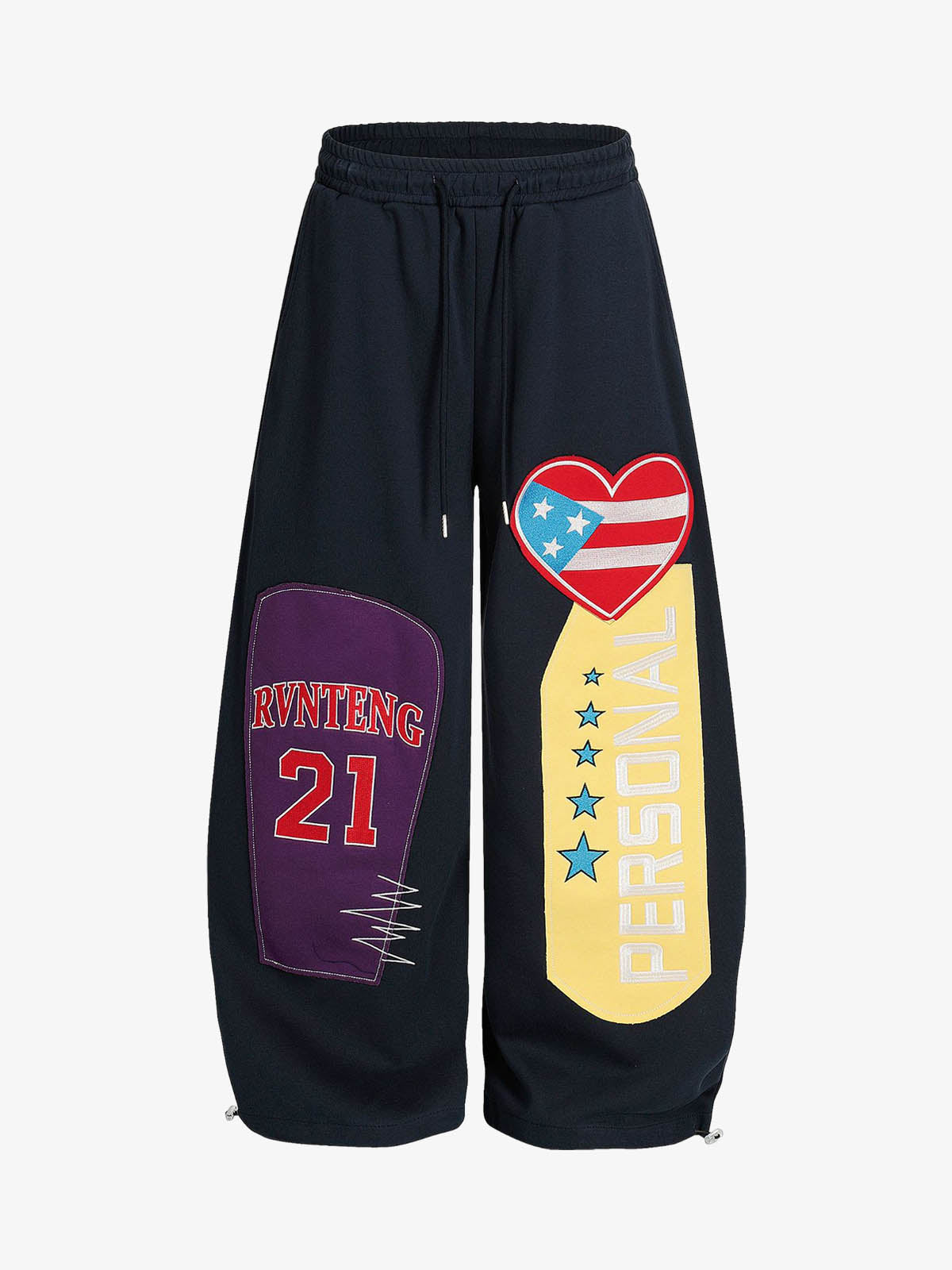 Stylish Wide-Leg Sweatpants with Patriotic Heart and Number Patch Design 