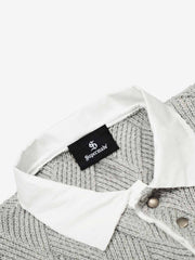 Retro Contrast Collar Embroidery Knit Sweater 