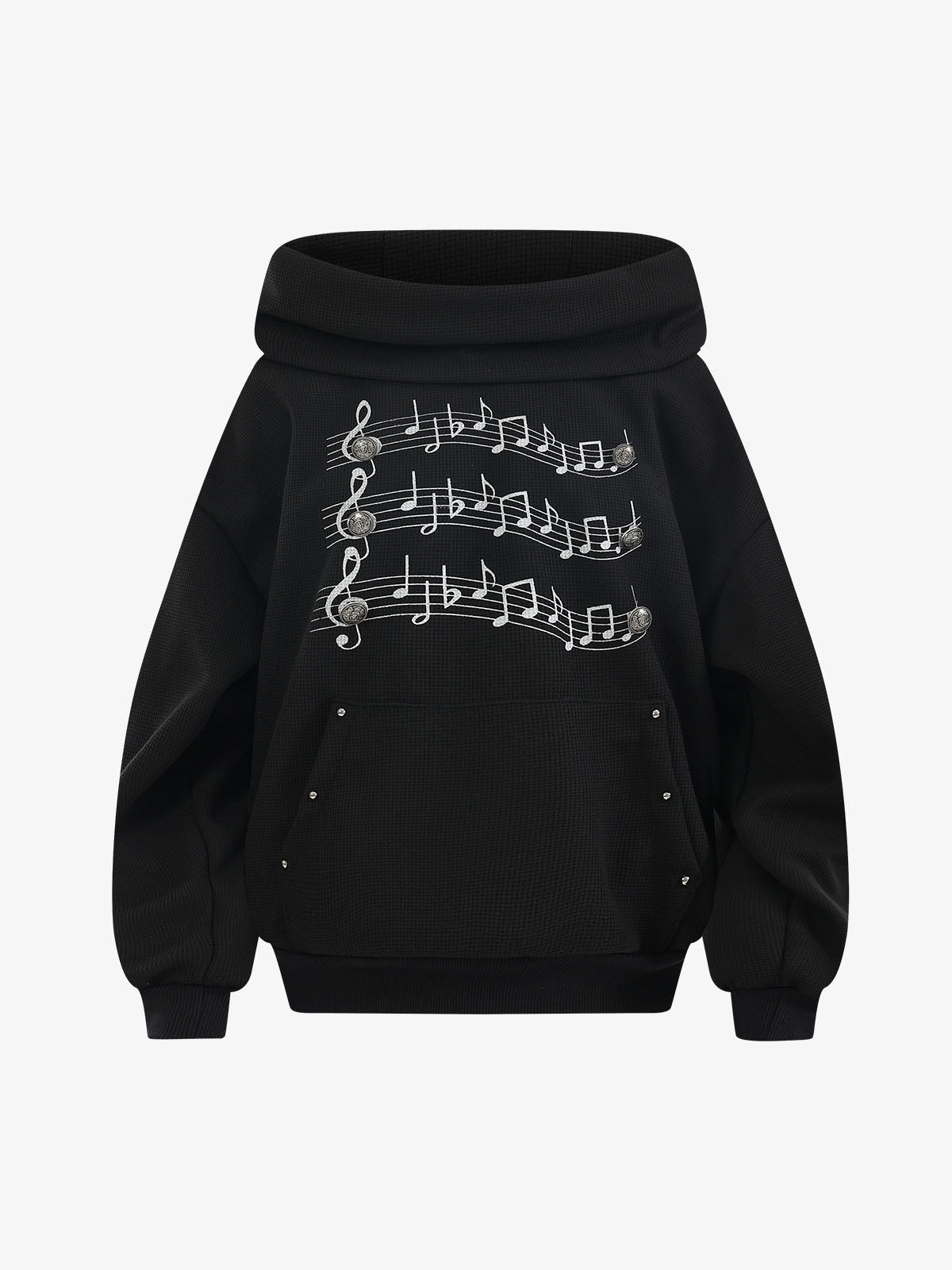 Lightweight Musical Note Print Waffle Hoodie