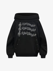 Lightweight Musical Note Print Waffle Hoodie