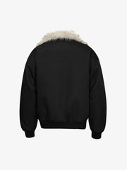 Faux-Fur Collar Zip Bomber Coat