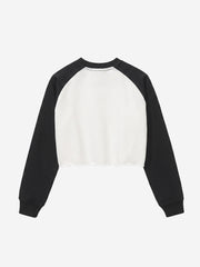 Distressed Graphic Color Block Cropped Sweatshirt