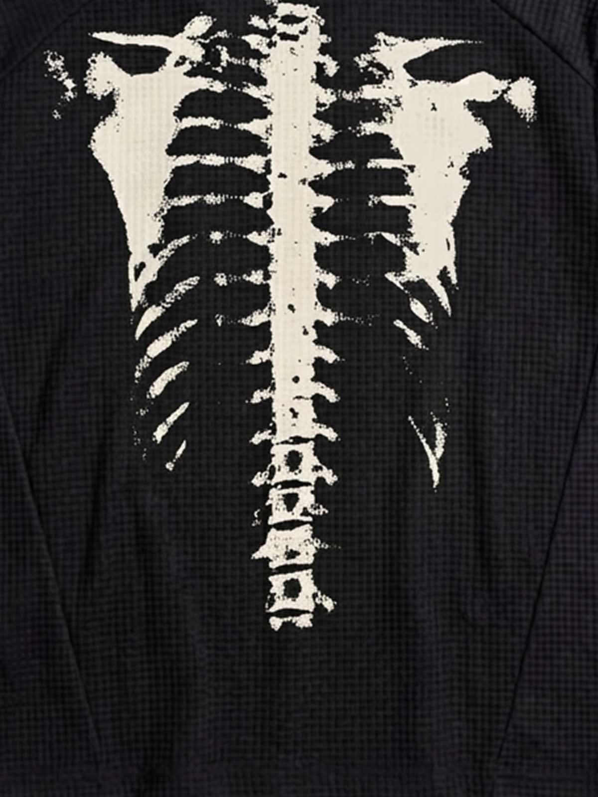 Skeleton Ribcage Graphic Print Asymmetric Button Polo Shirt 