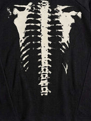 Skeleton Ribcage Graphic Print Asymmetric Button Polo Shirt 
