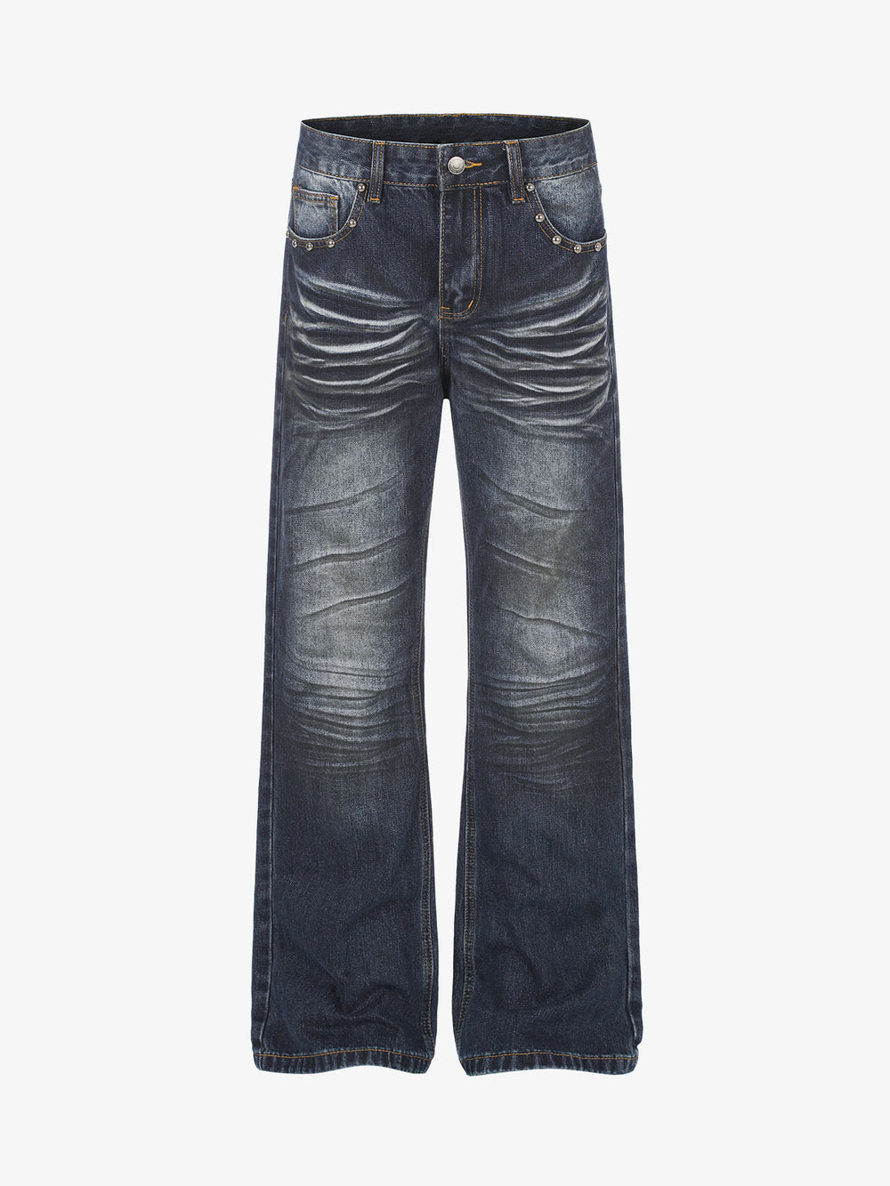 Distressed Whiskered Rivet Jeans