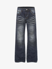 Distressed Whiskered Rivet Jeans