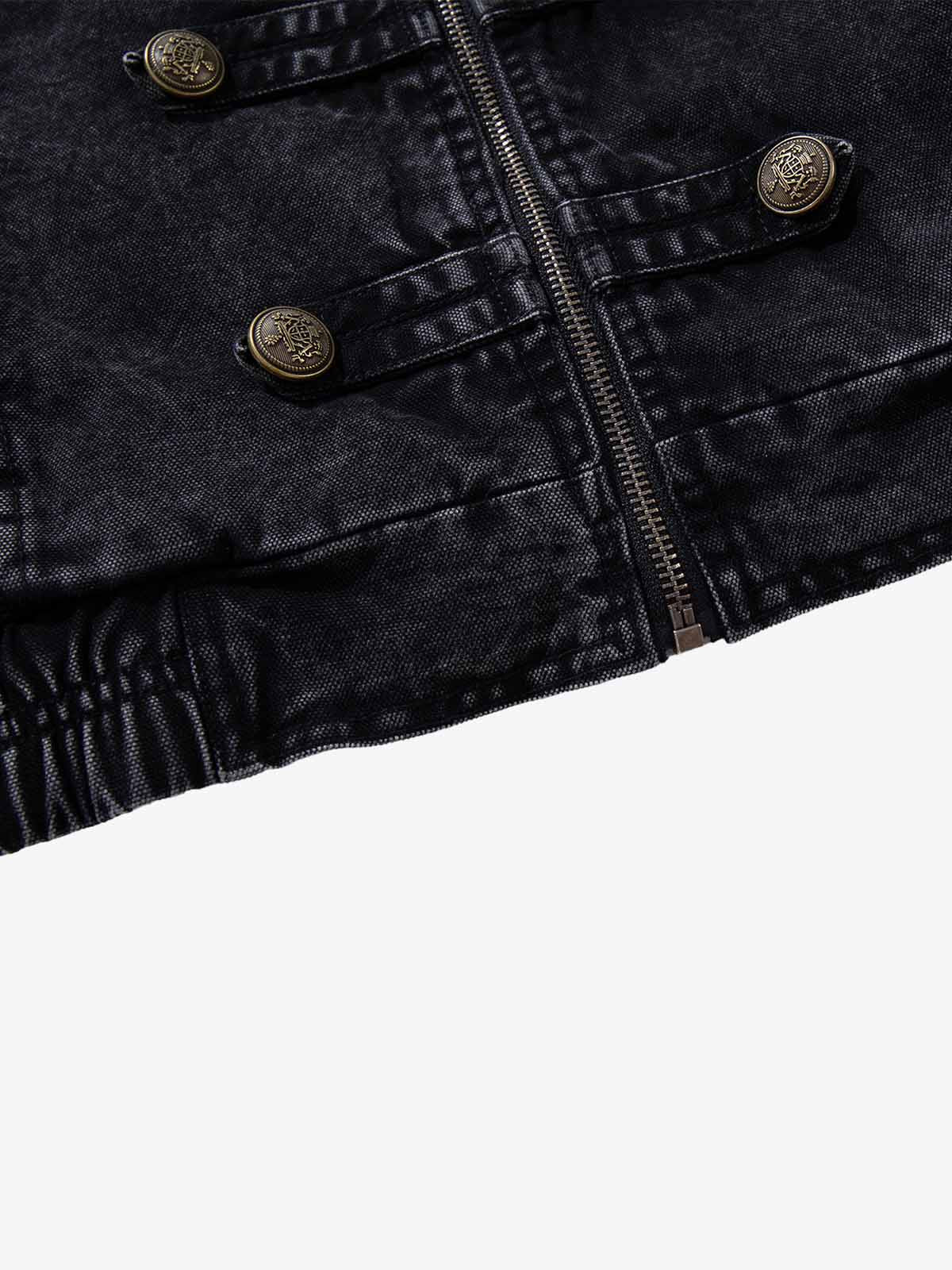 Military Button-Trim Washed Zip Jacket