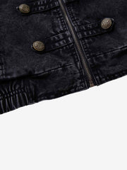 Military Button-Trim Washed Zip Jacket