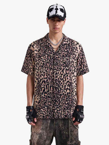 Cyber Punk Leopard Print Camp Collar Boxy Shirt 
