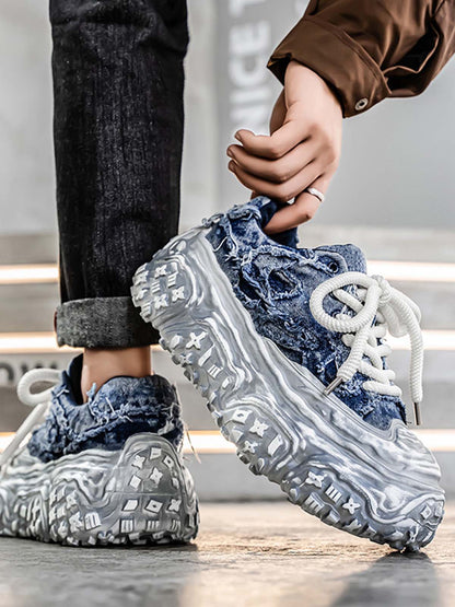 Tire-Tread Distressed Sneakers