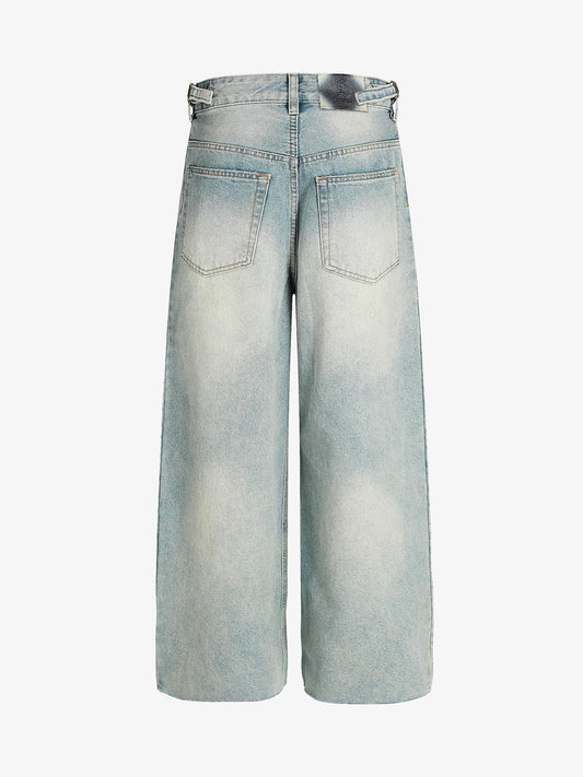 Multi-Graphic Distressed Straight-Leg Jeans