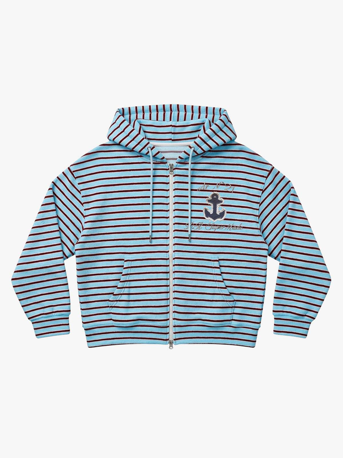 Anchor Appliqué Striped Terry Zip Hoodie