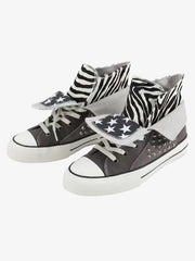 Zebra Studded Double-Layer Canvas Sneakers