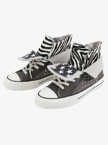 Zebra Studded Double-Layer Canvas Sneakers