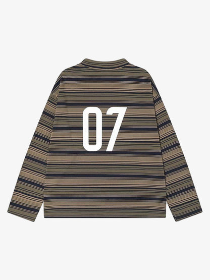 Striped V-Neck Long Sleeve Top for Casual and Sporty Looks 
