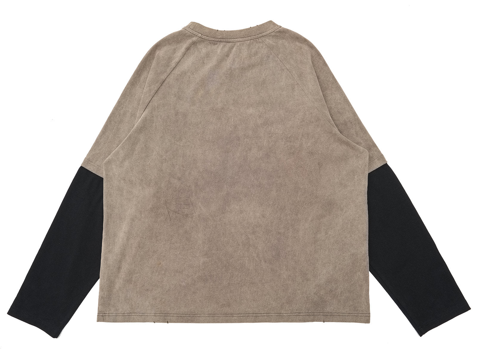 Thesupermade Contrast Color Stitching Sleeves-washed And Distressed Printed T-shirt 