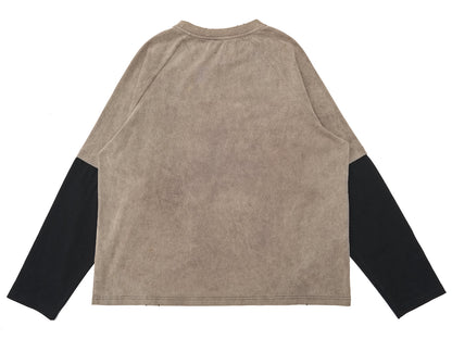 Thesupermade Contrast Color Stitching Sleeves-washed And Distressed Printed T-shirt 