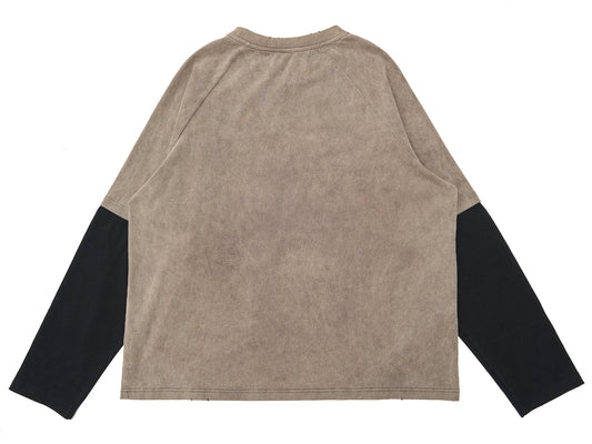 Thesupermade Contrast Color Stitching Sleeves-washed And Distressed Printed T-shirt 