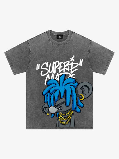 Thesupermade Graffiti Trend Blue Dreadlock Boy T-shirt 