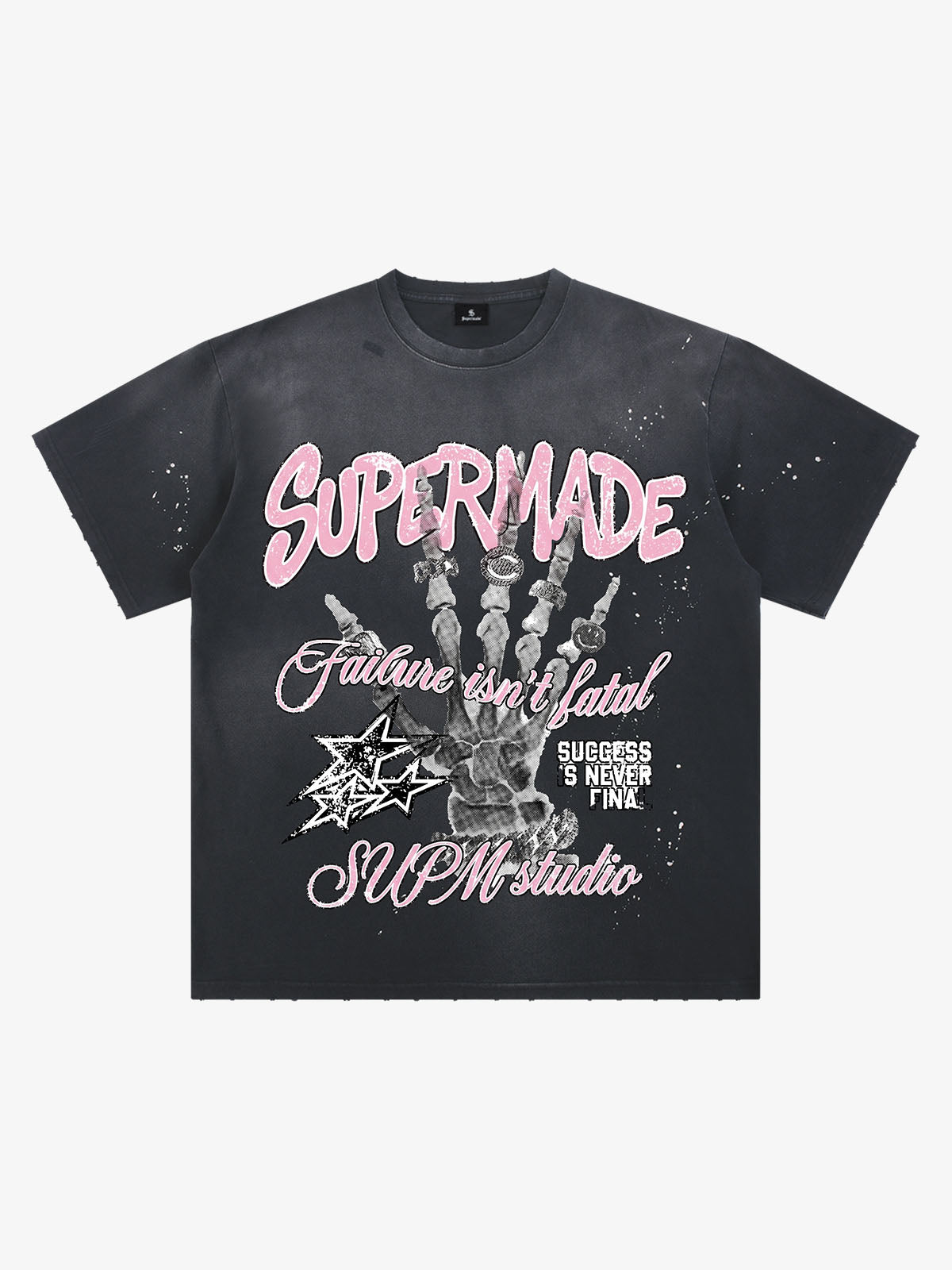 Graffiti-Totenkopf-Grafik-Farbspritzer-T-Shirt
