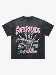 Graffiti-Totenkopf-Grafik-Farbspritzer-T-Shirt