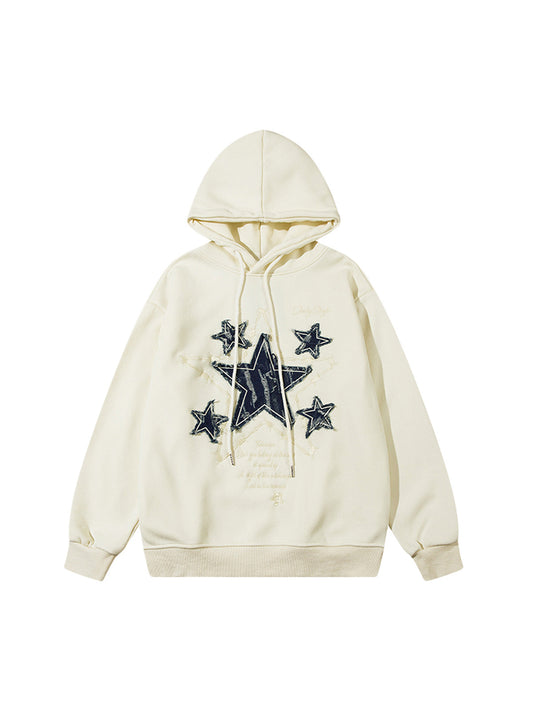 Thesupermade Star Patch Embroidered Hooded Fleece Sweatshirt 