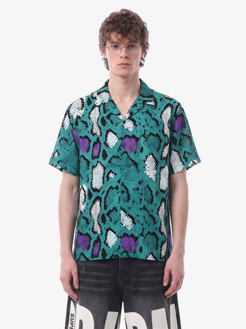 Green Purple Snakeskin Camp Collar Boxy Shirt 