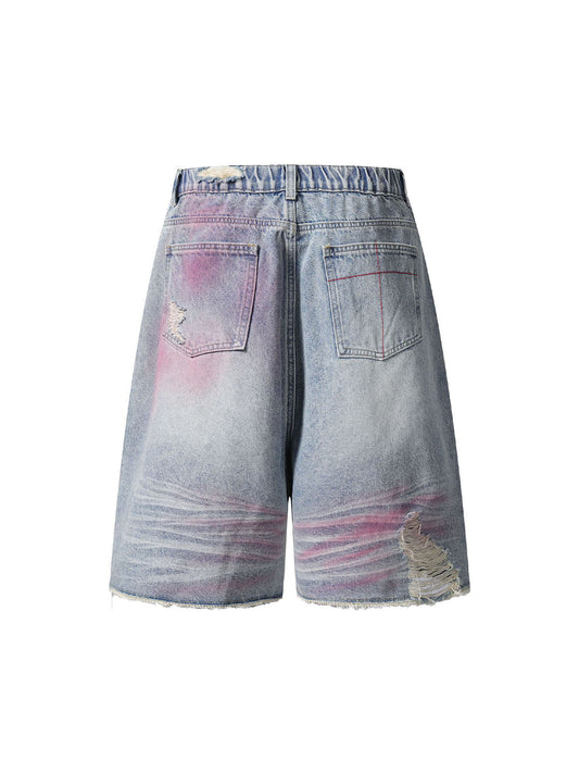 Distressed Tie-Dye Denim Jorts