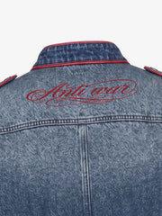 Napoleon Embroidered Red-Piped Denim Jacket