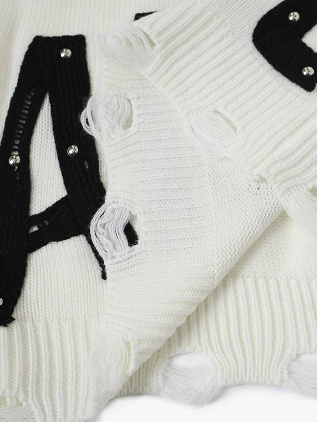 Distressed Letter Graphic Knit Sweater