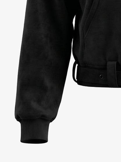 Belt Detail Suede Hoodie
