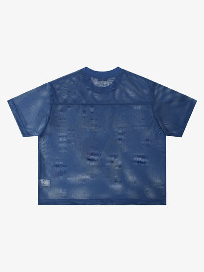 Mesh Jersey T-Shirt with Red Number 03 Print and Stitched Details 