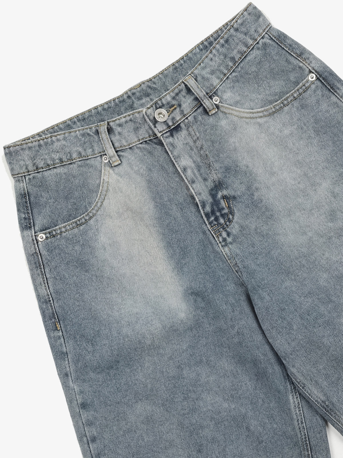 Denim Wide Leg Shorts with Skeleton Logo Embroidery and Patch Detail 