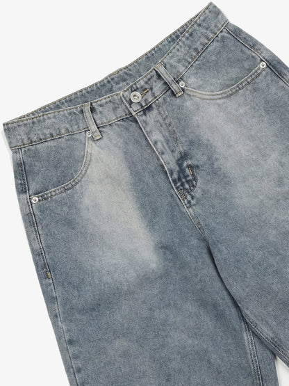 Denim Wide Leg Shorts with Skeleton Logo Embroidery and Patch Detail 